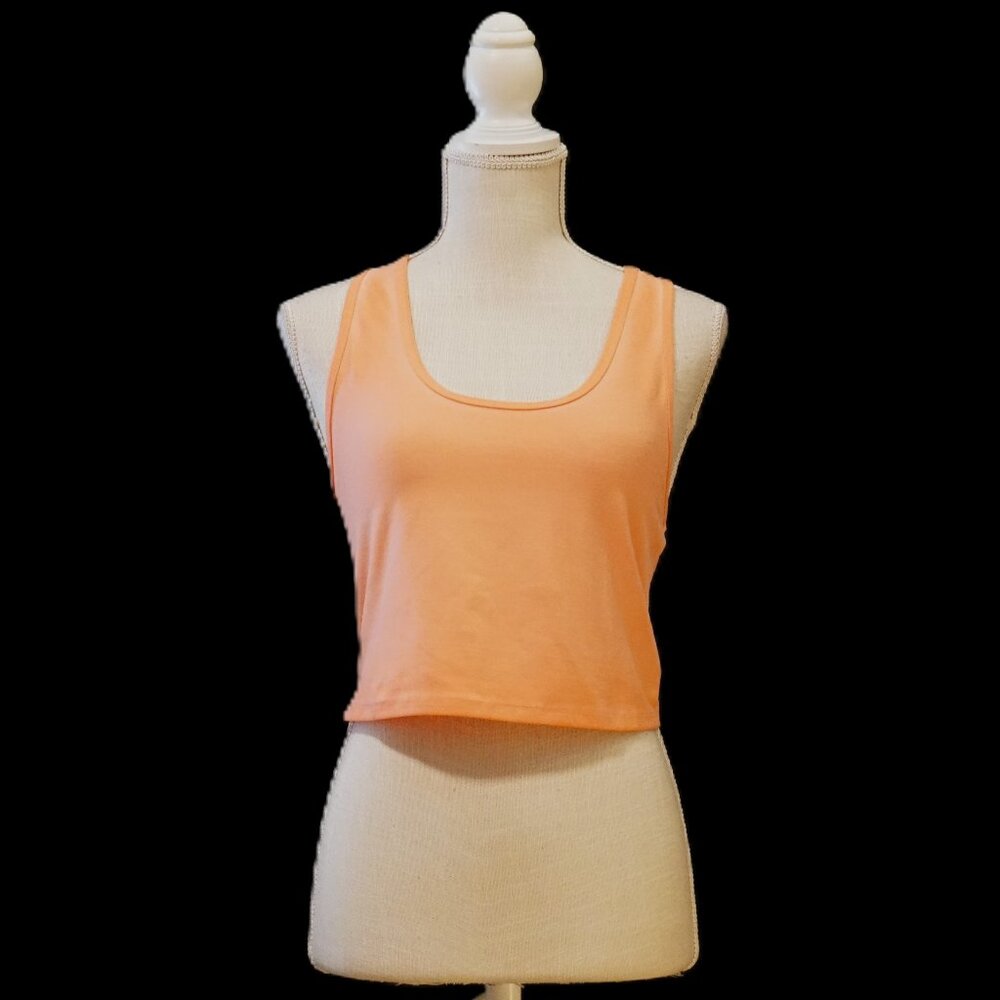 Evolution & Creation Distressed Salmon Athletic Crop Top Racerback Women’s Lg